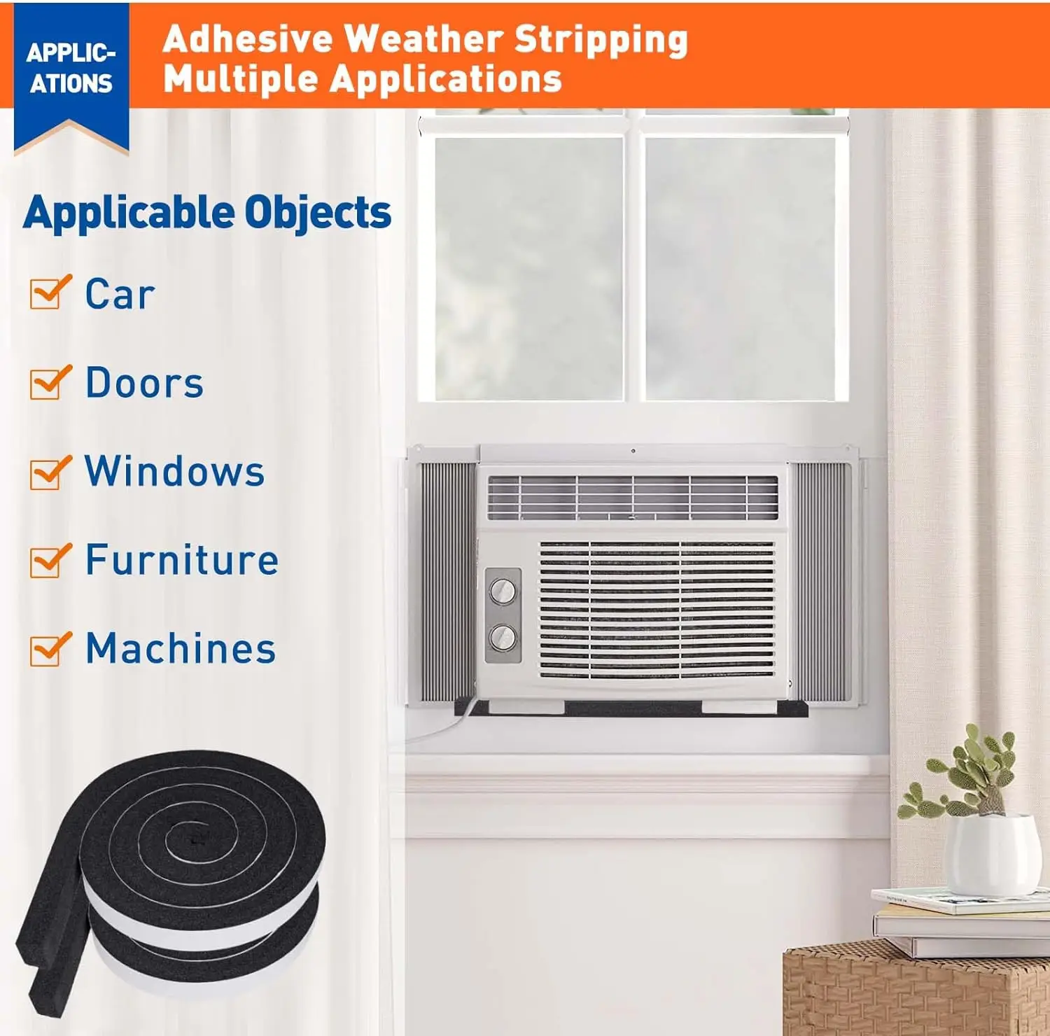 High density insulation self-adhesive tape suitable for sealing doors windows and air conditioners