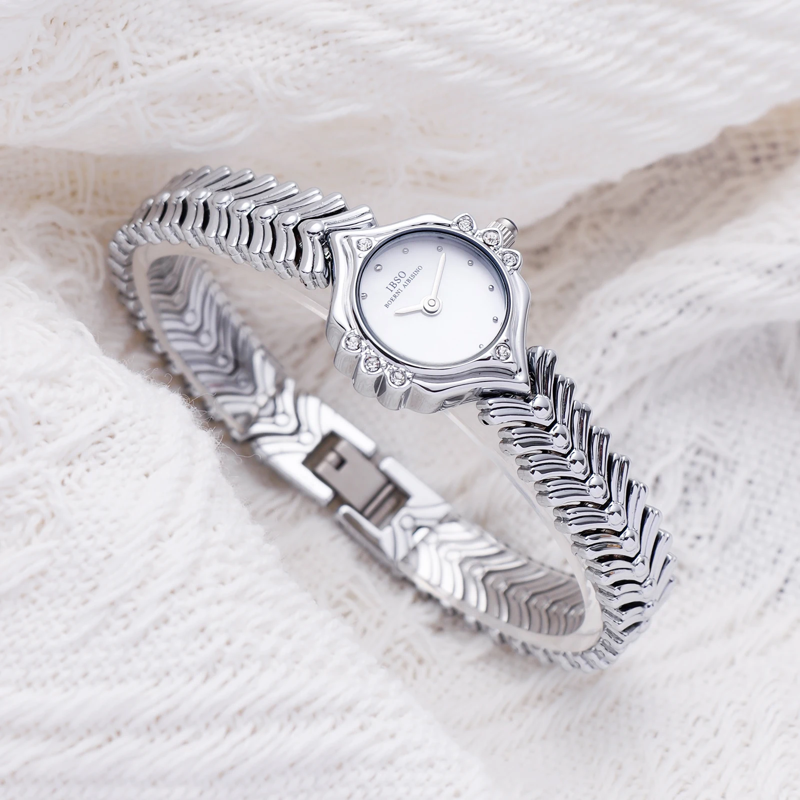 IBSO Hot Selling Fashion Lady Watch Stainless Steel Watch Band Alloy Case Material Waterproof Quartz Watches Montres De Luxe