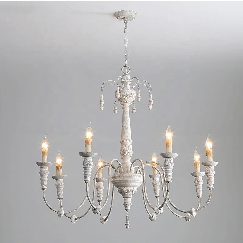 Vintage Retro Wooden Hanging Lighting Pendant Lamp White Large Solid Wood Chandelier For Room Church Lobby Kitchen Island