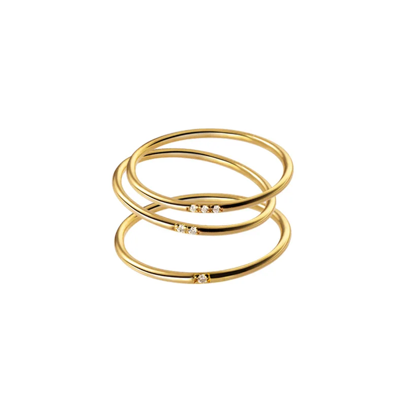 Minimalist 925 sterling silver singe one two three zircon thin gold plated rings for women fashion jewelry rings