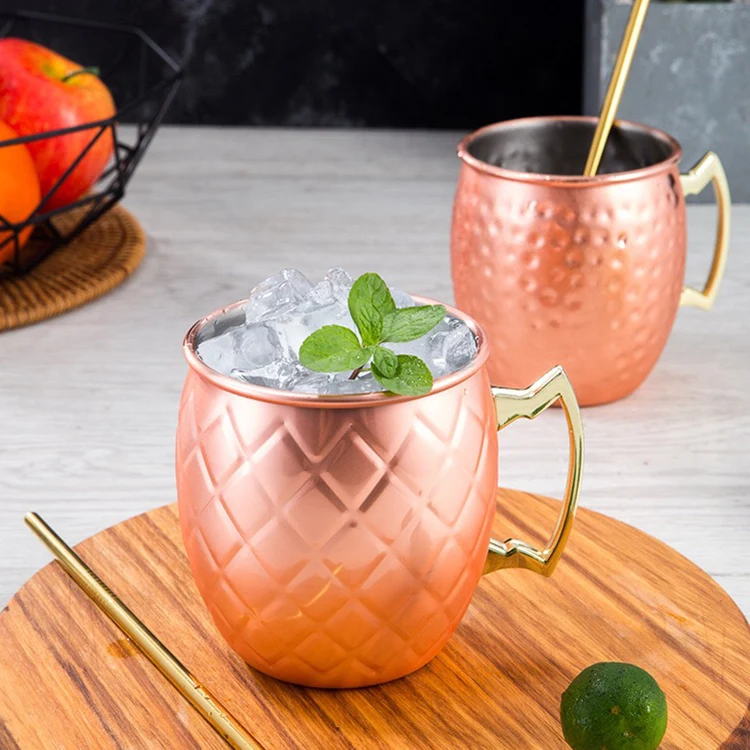 Custom Cocktail 304 Stainless Steel Creative 500ml Cooper Hammered Coffee Cups Moscow Mule Mugs Sets