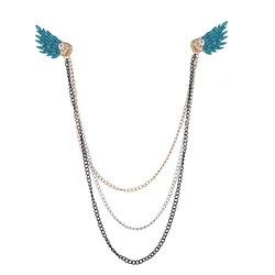high quality men women suit shirt collar pins vintage breastpin luxury wing brooches with double tassels chain