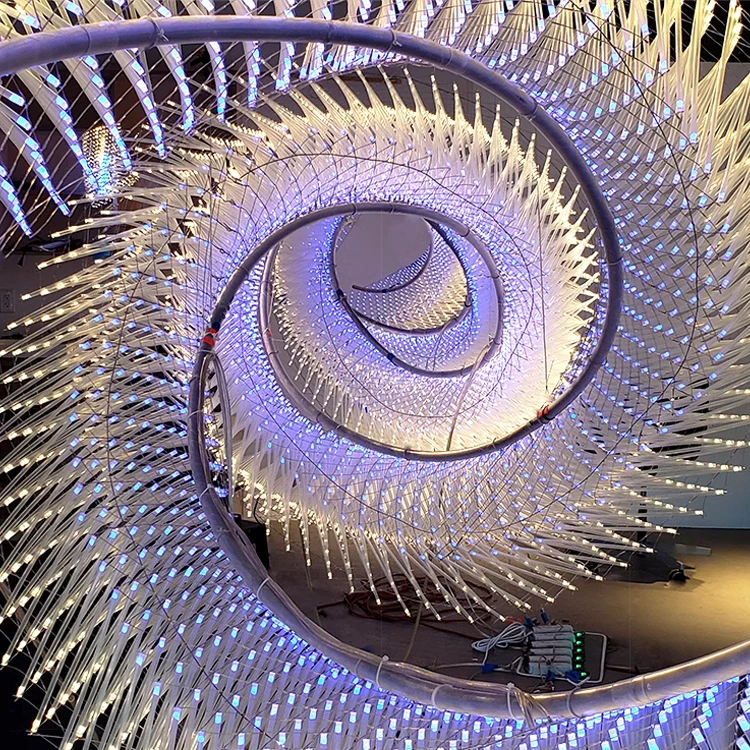 Custom Large Hotel Lobby Light Cube Dimming Manufacturers Acrylic Modern Circular Chandelier Lighting