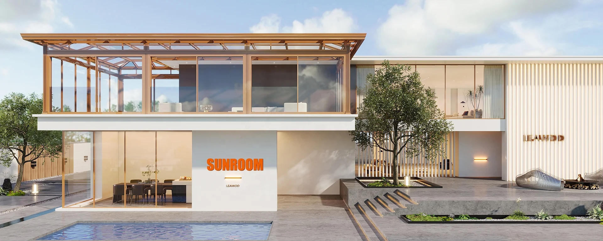 LEAWOD Prefabricated Veranda Sunroom House Conservatory 4 Season Sun Room Glass House Aluminium Glass Sunrooms For Solarium