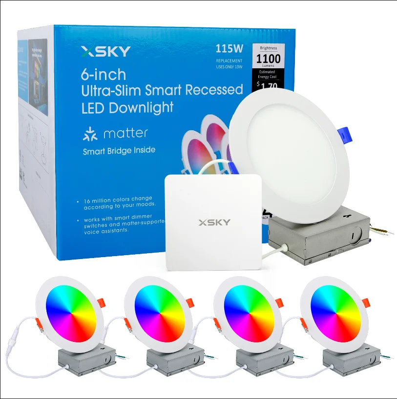 LED Recessed Lights 13W Color changing, LED Lights with Matter Gateway Work With Alexa/Google /Siri, 6inch-4 Pack with Gateway