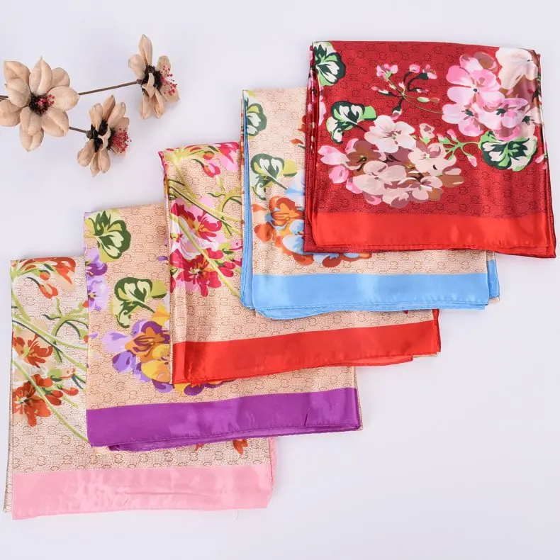 Fashion autumn and winter hot sale silk peony scarf 90cm printed silk scarf large square