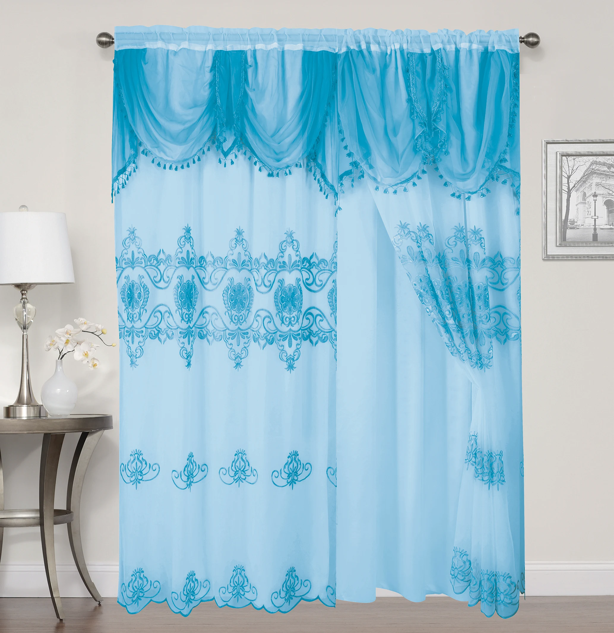 Красивая вышитая занавеска с прикрепленным балдахином и качественным прозрачным дизайном для дома