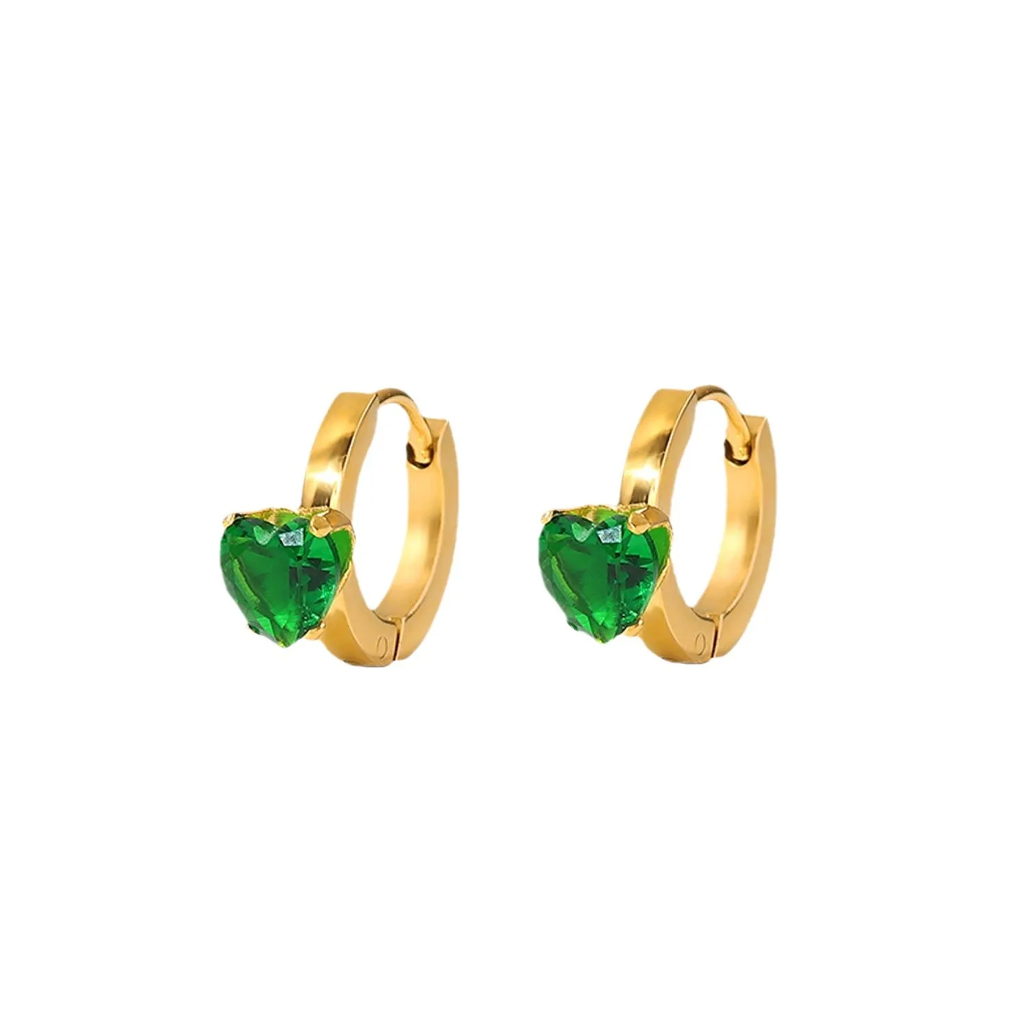 Mini Green Zircon Heart Hoop Earrings Jewelry Stainless Steel Gold Plated 18K Fashion Jewelry Earrings For Women