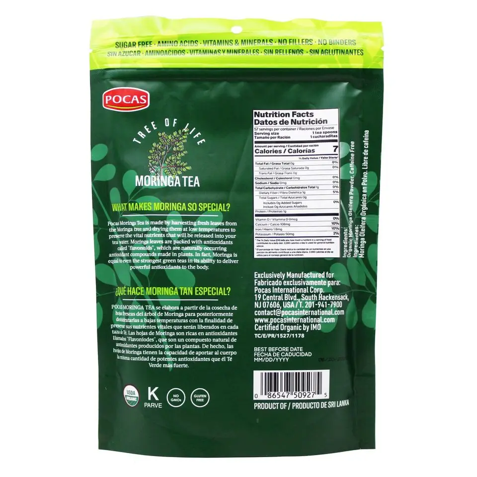 Pocas Organic Moringa Powder 6 Pouches / 1.06 ounce Organic Moringa Oleifera Powder Caffeine Free.