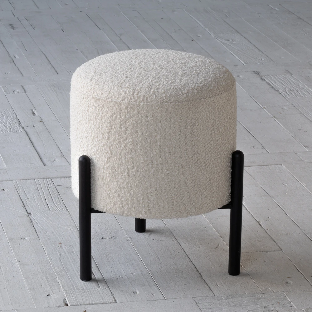 Classic  Nordic Furniture Bedroom Furniture White Fabric Steel Vintage Ottoman Round Stool