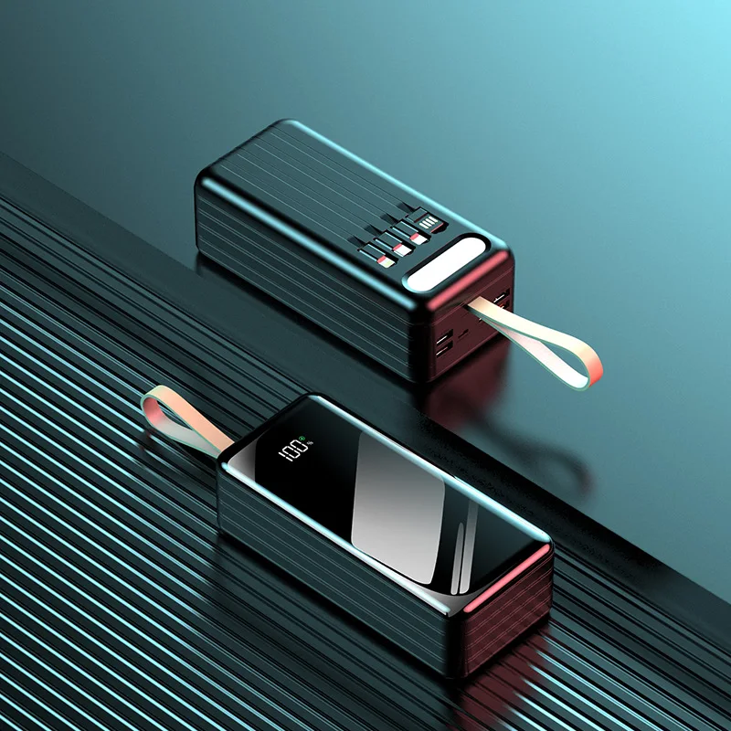 Пользовательский логотип цифровой дисплей большой емкости power bank 100000 мАч 80000 портативное зарядное устройство общий Power Bank со встроенным кабелем