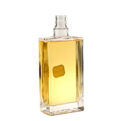 Square 750ml gin whisky spirit vodka brandy liquor super flat flint glass bottle with cork screw cap