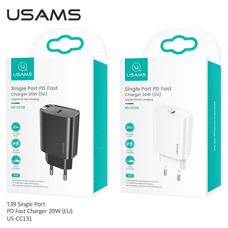 
USAMS T39 charger 2020 new product mobile phone cargadores usb-c wall PD type c fast usb charger for iPhone 12 adapters 