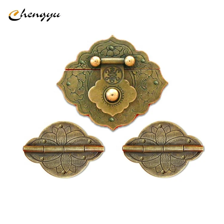 Antique Chinese Wooden Box Copper Corners Furniture Protection Decorative Fittings Wrap Corner Furniture Fitting Hardware Set
