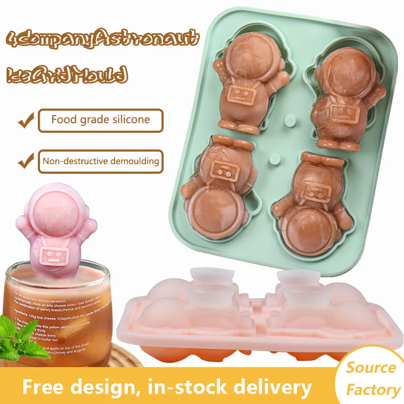 New 3d astronaut Shape  4 Cavity Round Ice Ball Maker Silicone Ice Cube Tray