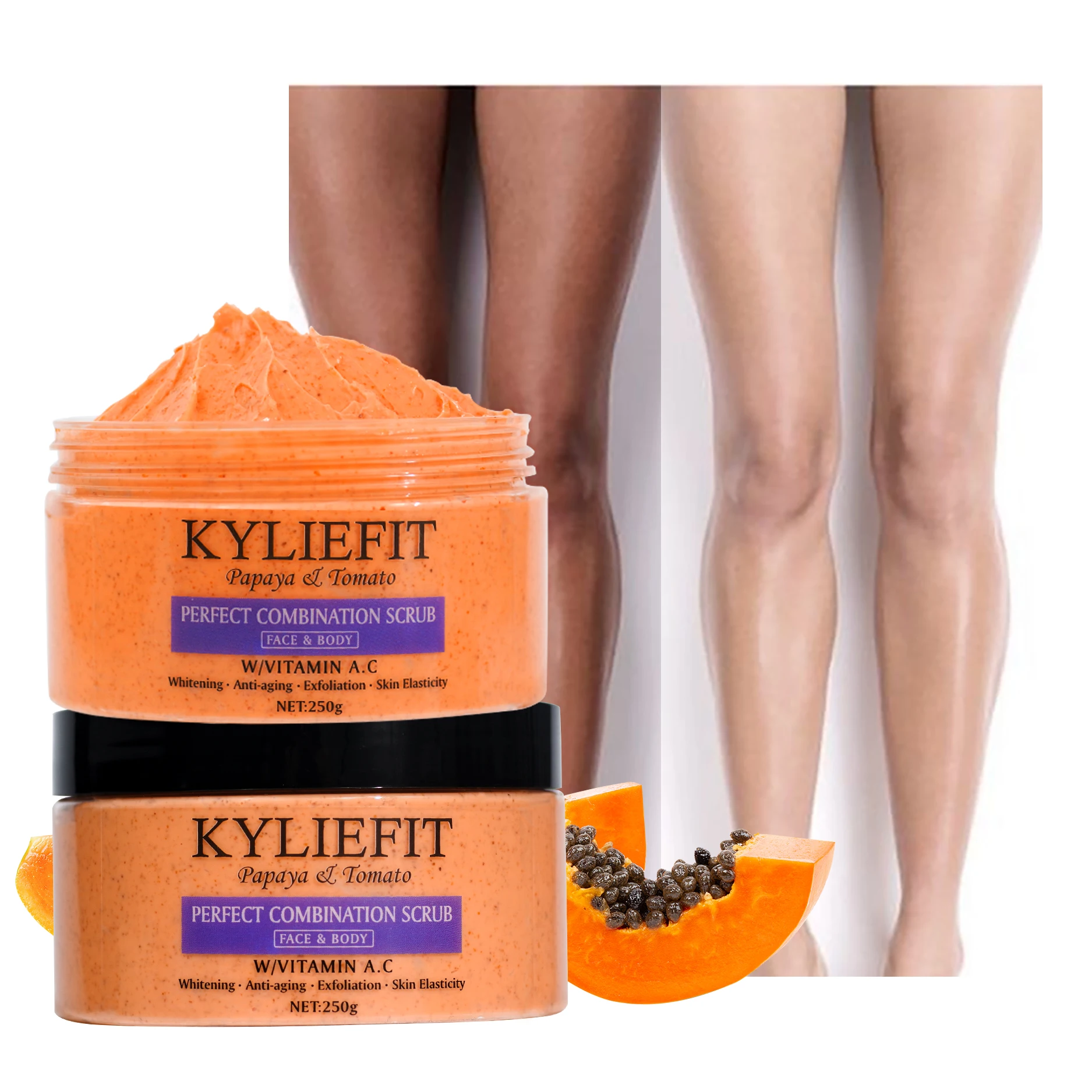 Ailke OEM Soothing Skin Whitening Moisturizing Cleans Pores Body Face Scrub Papaya Tomato Perfect Combination Scrub