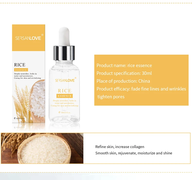2022 New SERSANLOVE Organic Rice Facial Essence Nourishing Moisturizer Lightening Anti Aging Face Care Essence Serum Water 30ml
