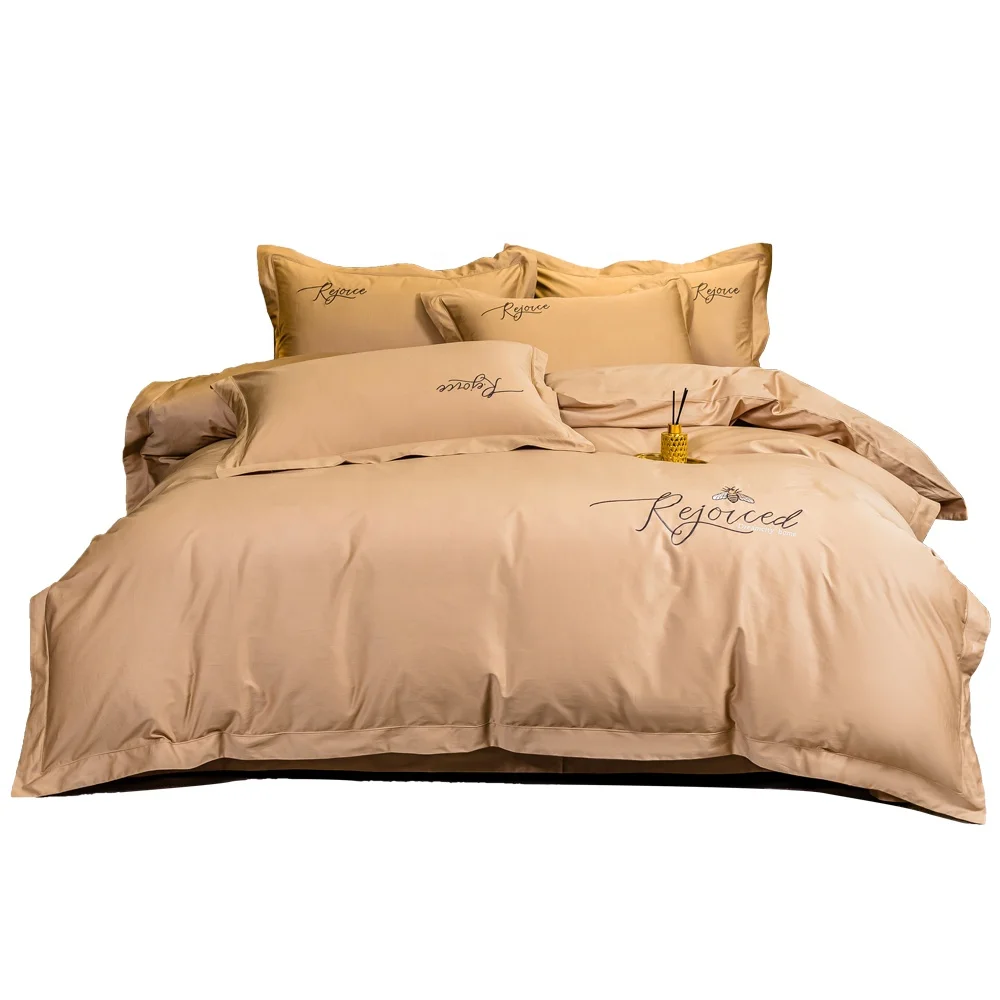 High-quality luxury solid color bedding set soft bed duvet comforter cover set bed sheet fitted sheet set