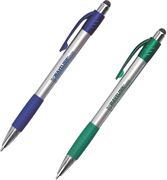 customized silver plastic promotional rubber grip stylus touch screen ball pens with personalized company name logo imprinted