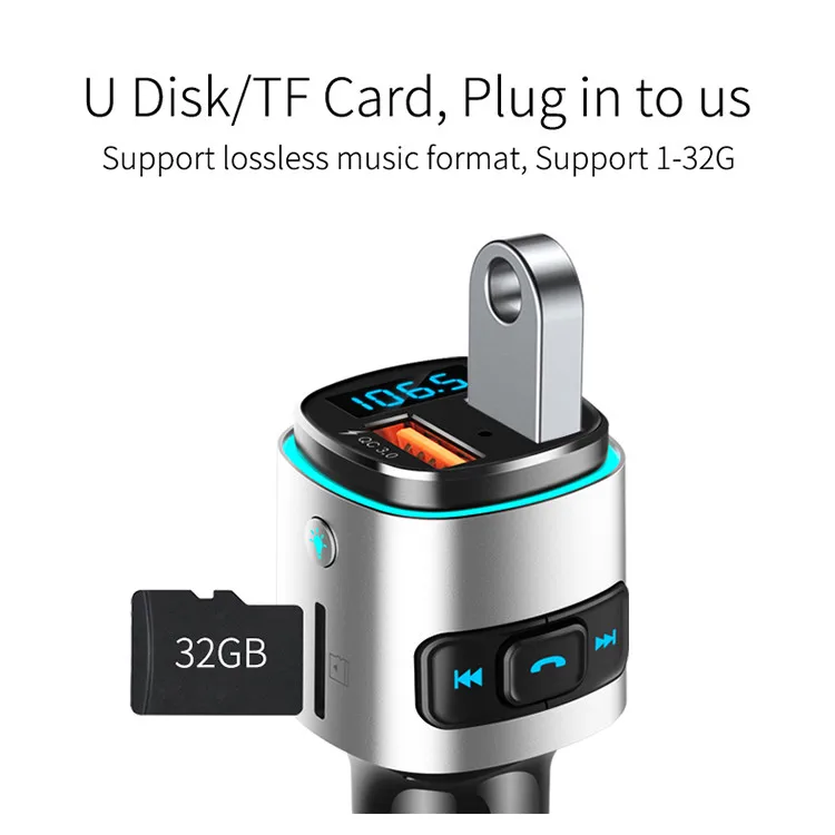  BC41 Aux Usb автомобильный адаптер Dual USB Автомобильное зарядное устройство FM передатчик беспроводной MP3 радио QC3.0