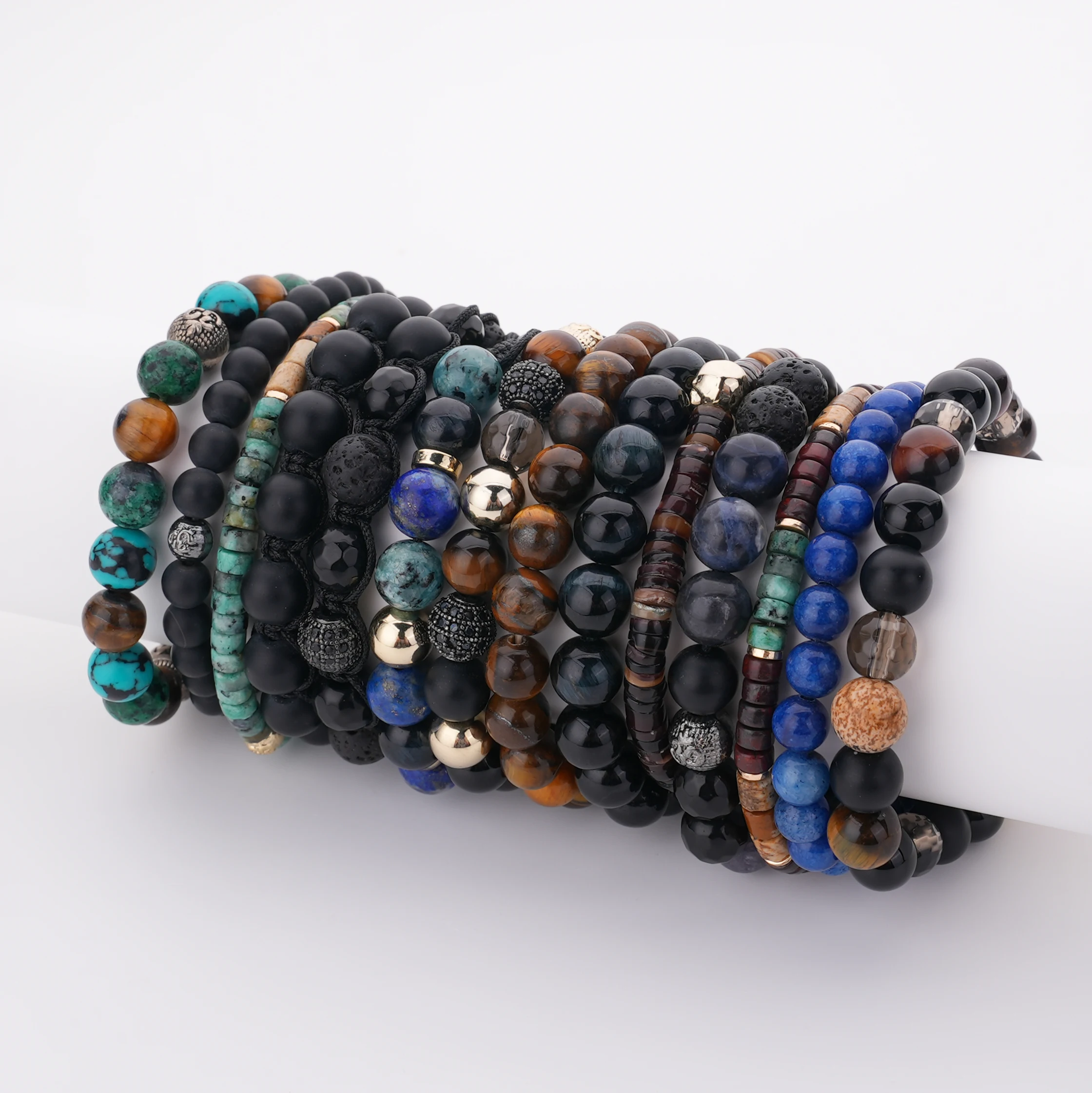 8MM Gemstone Natural Stone Adjustable Black Obsidian Onyx Beaded Bracelet For Men