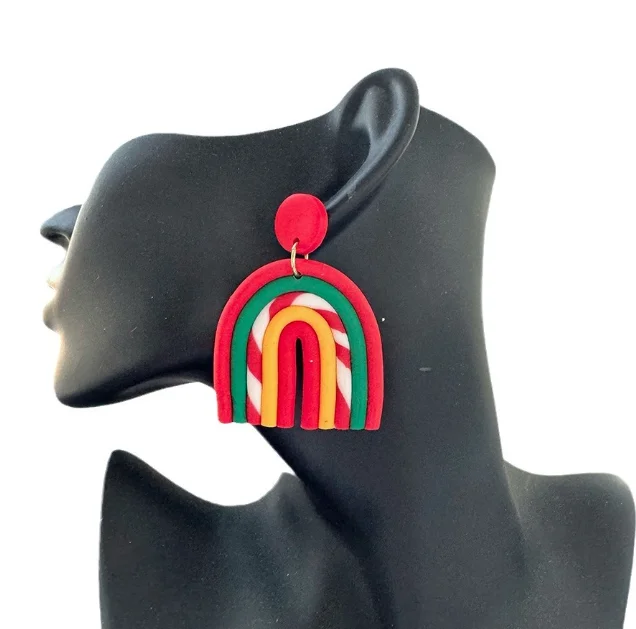 Popular Christmas handmade polymer clay soft ceramic earrings geometric rainbow earrings wholesale