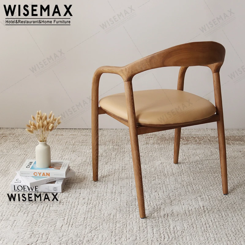 WISEMAX FURNITURE Hot sale antique solid wood chair fabric upholstered dining chair cafe restaurant use elegant wooden chair