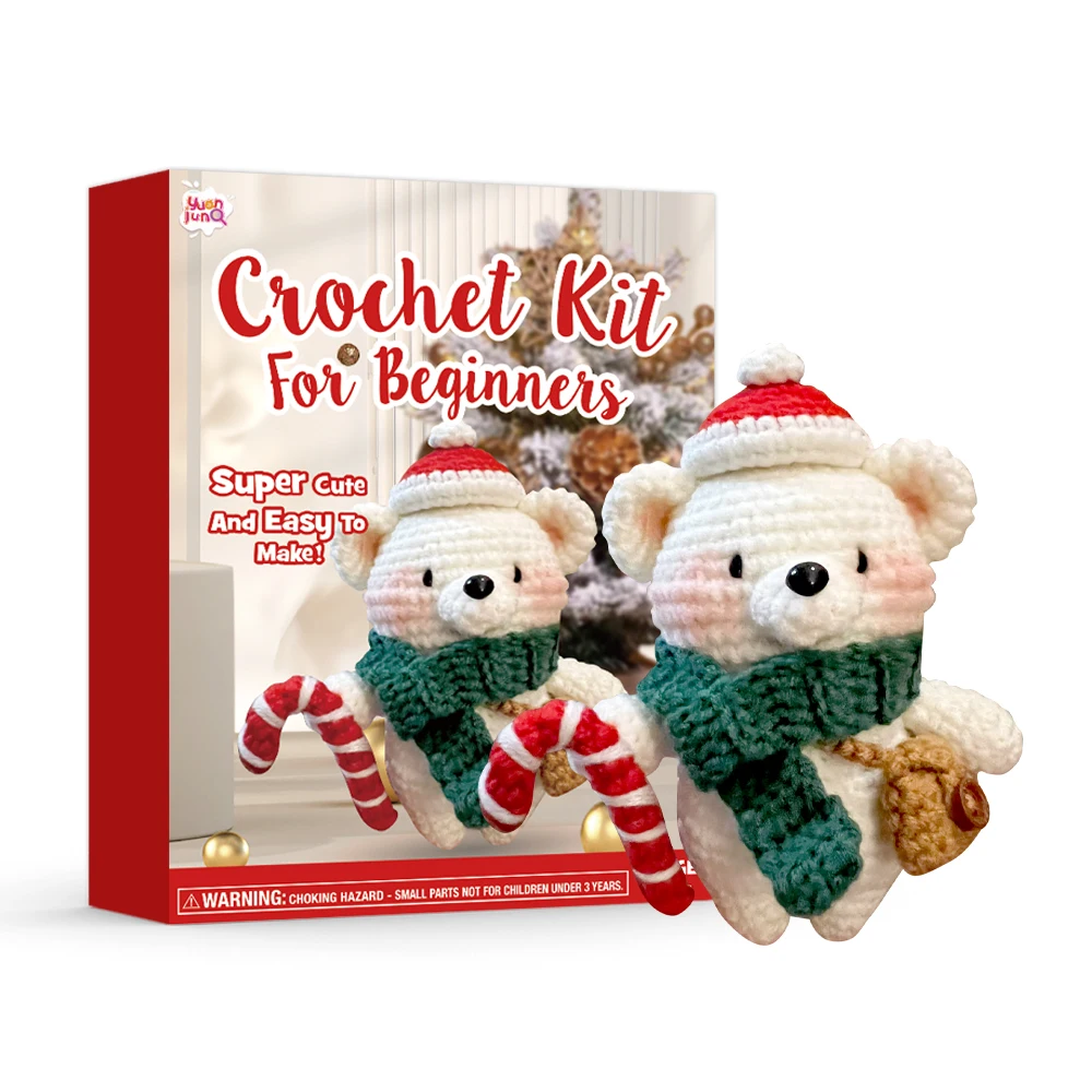 Crochet Kit Santa Bear For Beginners Adults With Step-By-Step Video Crochet Animals Kits DIY Craft Knitting Kit For Adults