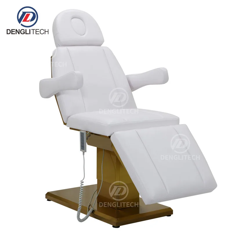 Luxury  European Style White and Gold Base Women  Massage Bed 3 Motors Beauty Salon Electric Massage Table for Facial