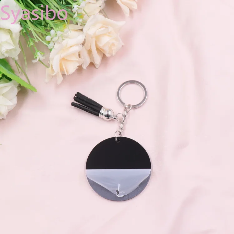 Customized KHS021KH1075 50mm Light Purple  Blank Acrylic Keyring With Tassel Custom Monogram Circle Round Acrylic Keychain