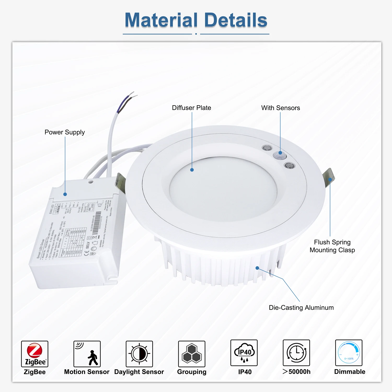 Pir Motion Sensor Led Recessed Downlight and Ceiling Light Motion Detection Down Light for Office Building