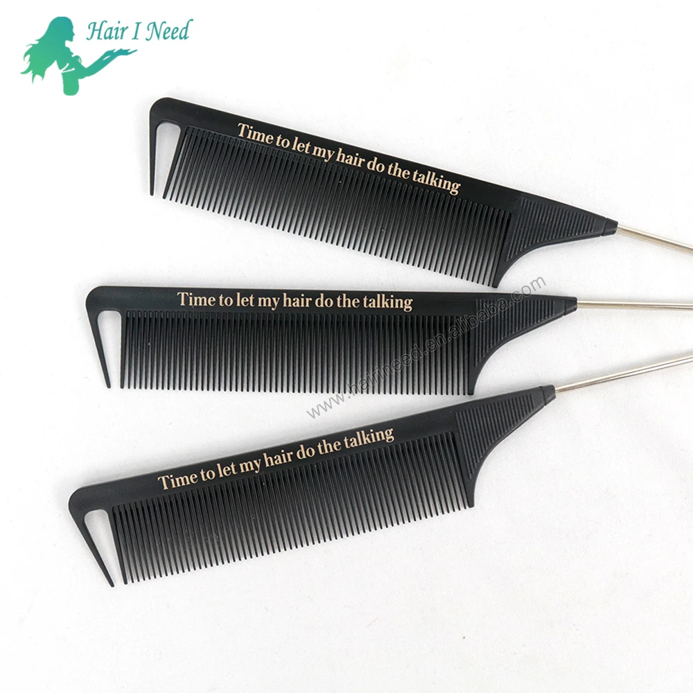 Hair Styling Antistatic Heat Resistant Custom Logo Peine Carbon Hair Precision Metal Rat Tail Parting Comb With Private Label