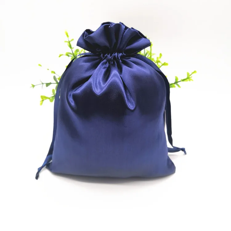 
Custom Luxury Black Thick Silk Satin Drawstring Bundle Dust Hair Extension Bag with Logo Printing 