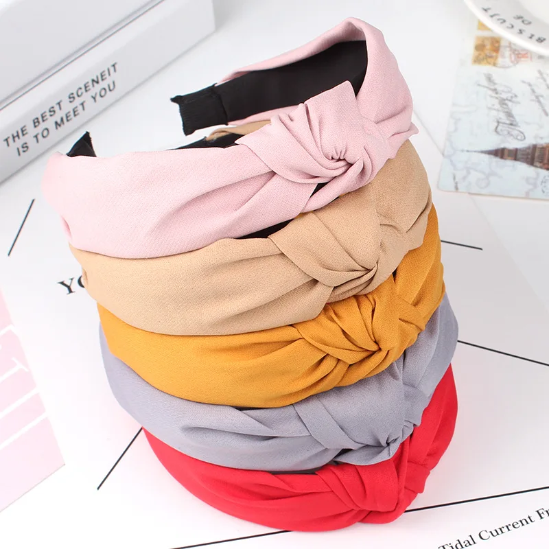 
Korean version of high-end hair accessories new solid color fabric cross headband head wear wholesale 