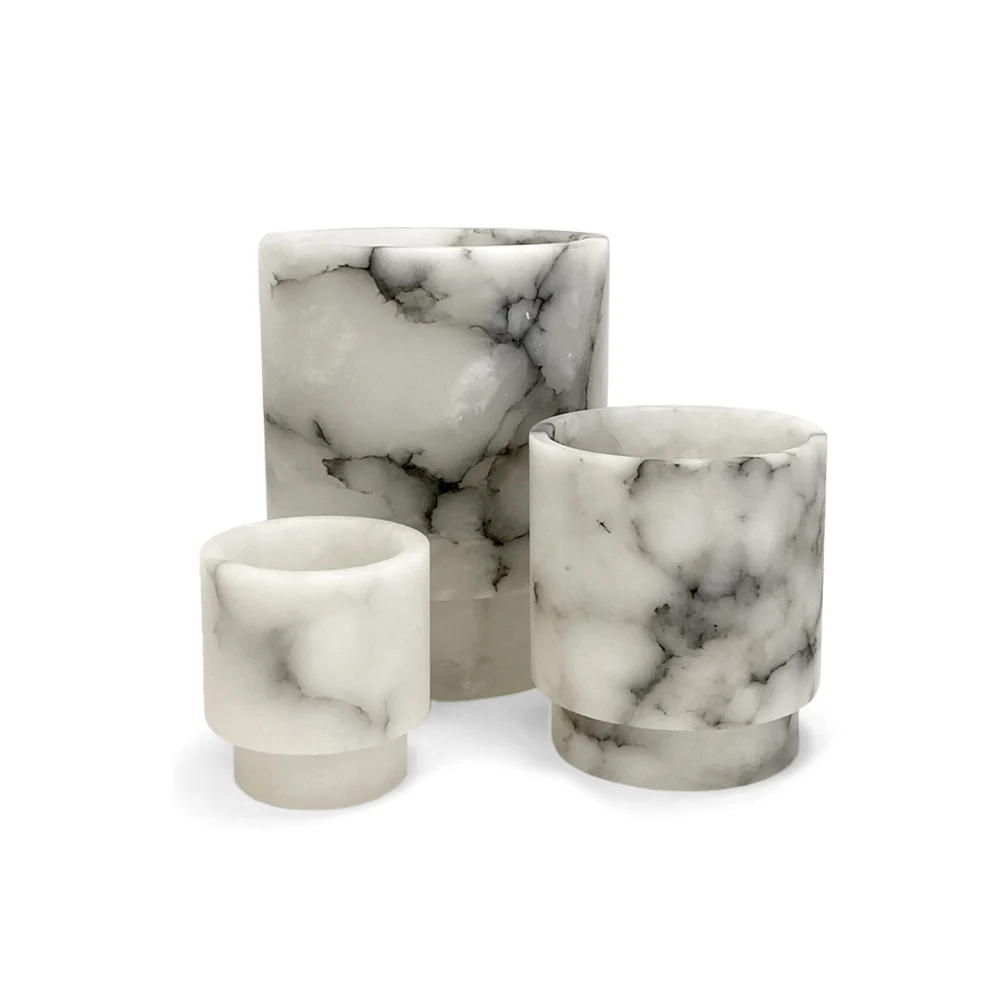 Nordic Home Decor natural Grey Alabaster Tea light candle holder stone Homewares wholesale