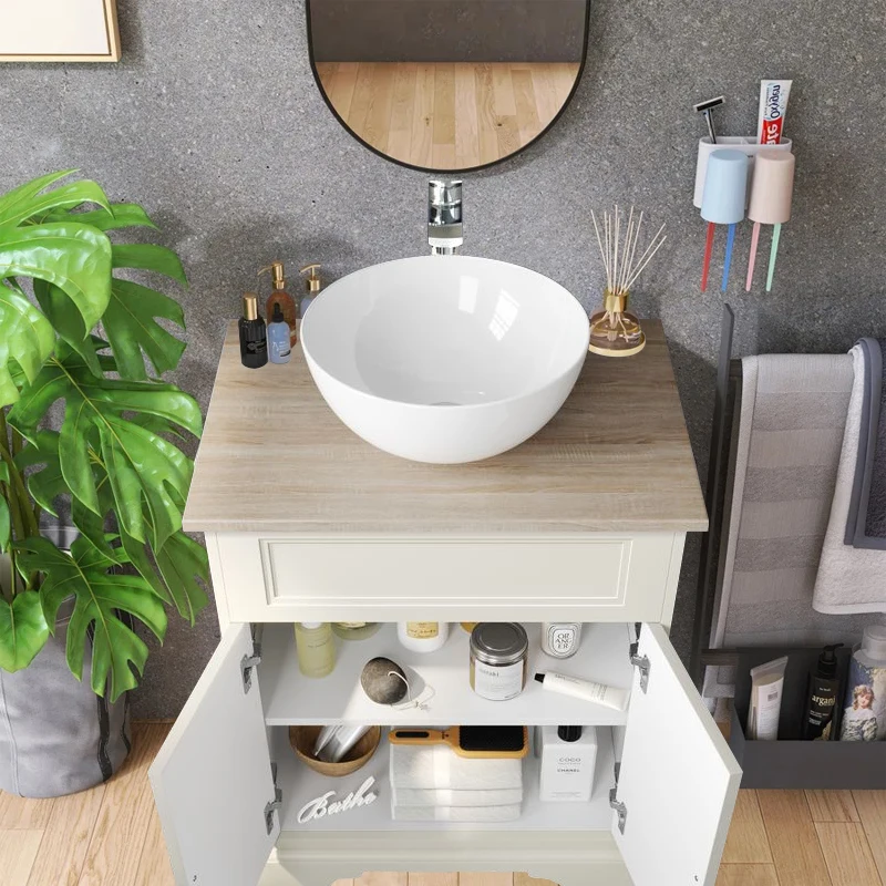 Custom Modern Stone Cabinet With Wash Basin Oval Ceramic Table Top Bathroom Vanity Sink Featuring Artistic Counter