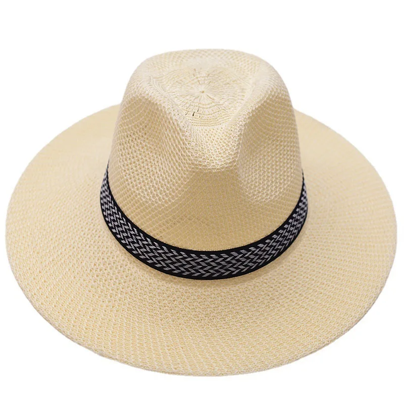 HZM-24041 New Design Western Cowboy Hat Panama Cow Jazz Sun Men Summer Beach Straw Summer Shade Travel Caps
