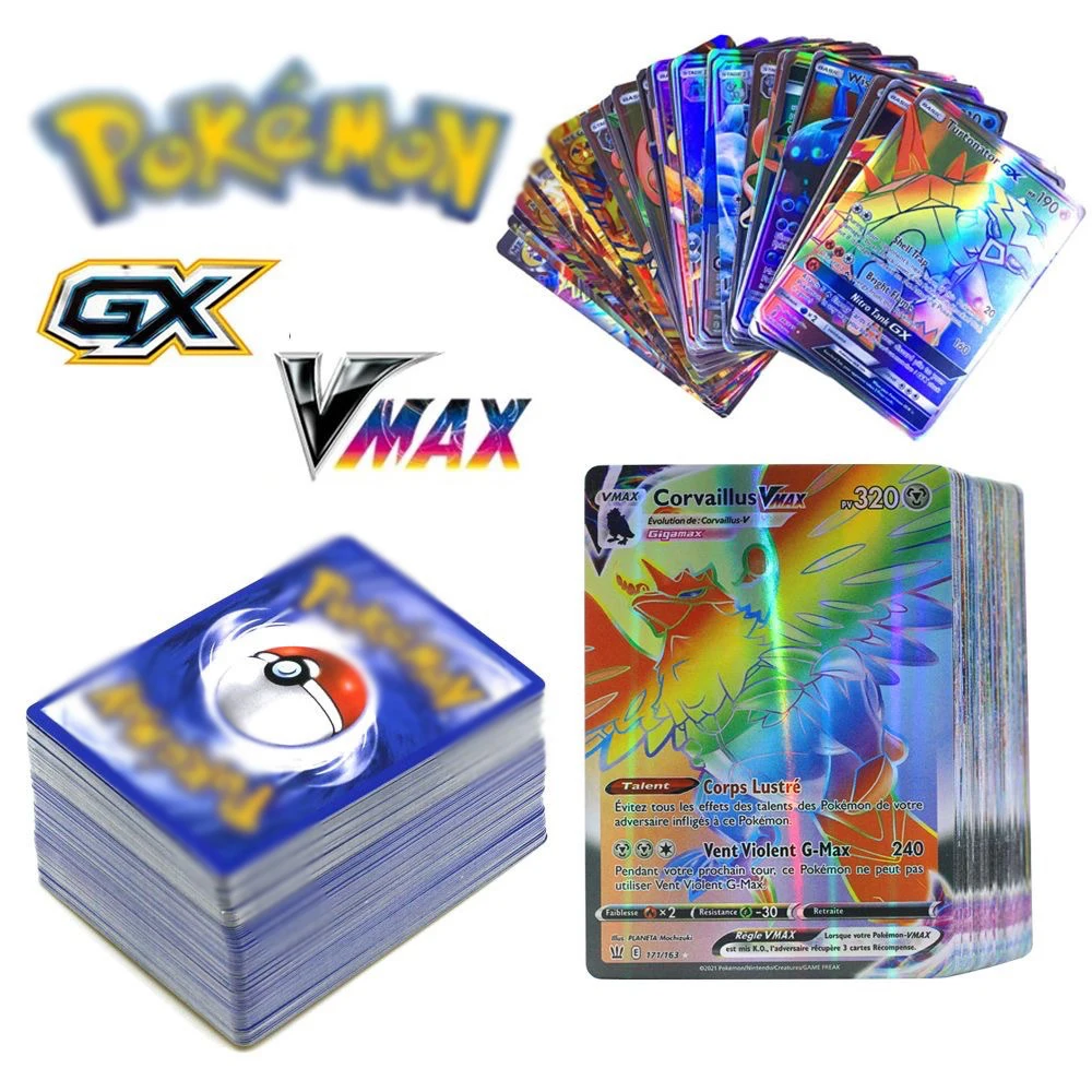 100 pieces Pocket Monster English german french Spanish anime characters series poke-mon Playing Flash pokemones card vintage