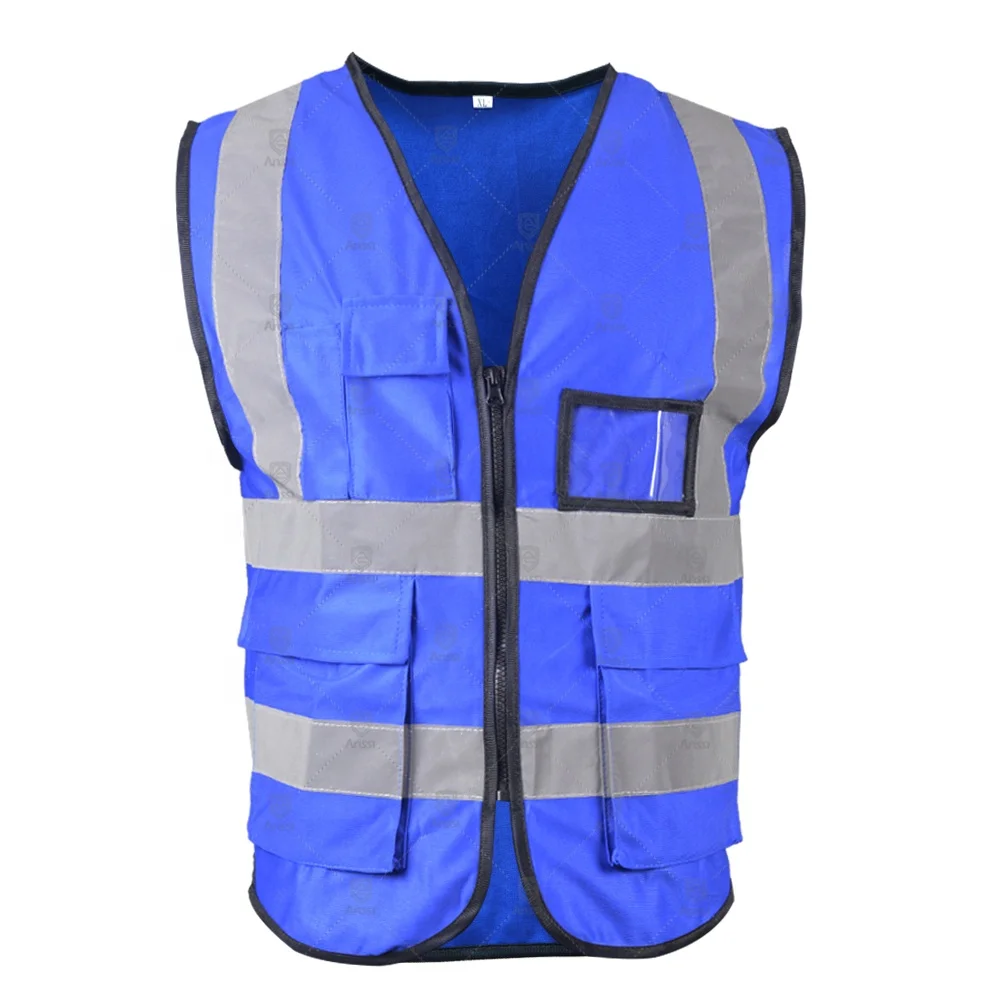 High visibility navy blue color reflective safety vests hi vis fluorescent traffic security waistcoat with pocket and zipper