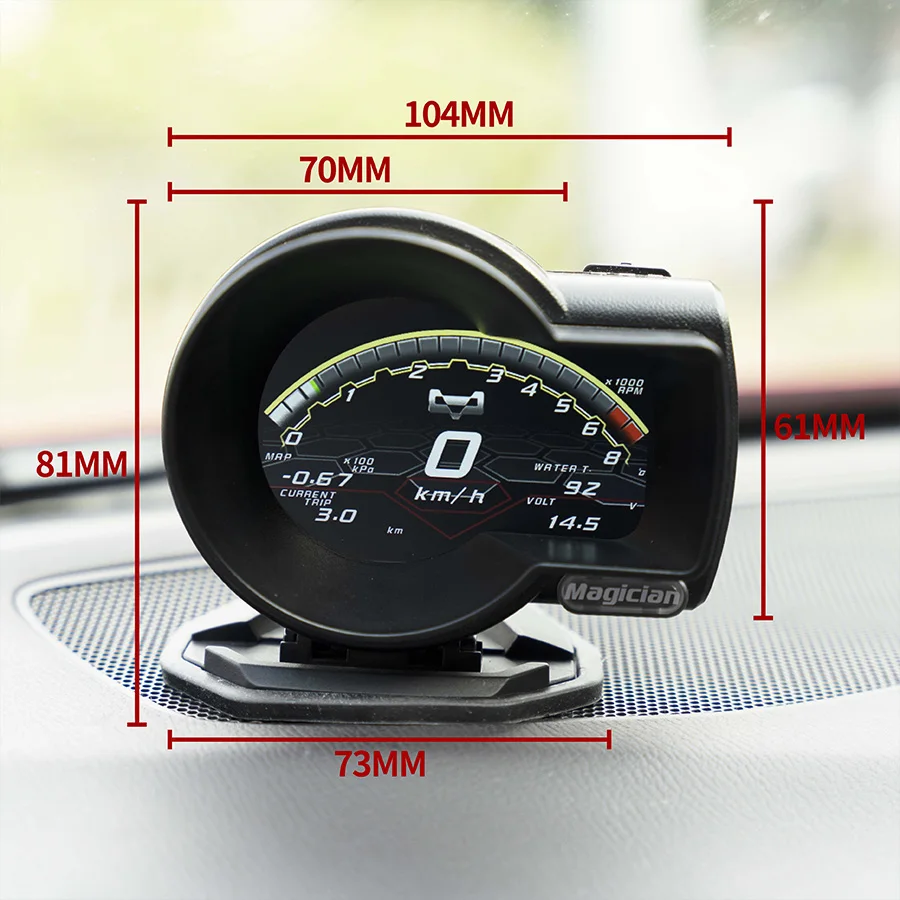 F835 маг Автомобильный датчик OBD2 головка мобильного выставочного стенда Turbo Boost напряжение скорость температура воды при стирке с сигнализацией