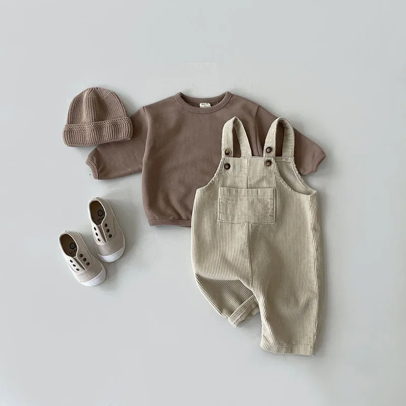 Korean Ins Children Beige Clothes Baby Spring Autumn Boys Girls Children Brown Multi-color Corduroy Leisure Navy Blue Overalls