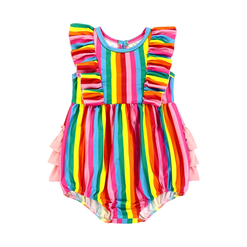 Knitting Baby Romper Christmas Clothes Rainbow Ruffle Baby Romper Summer Sleeveless Body Romper 2023