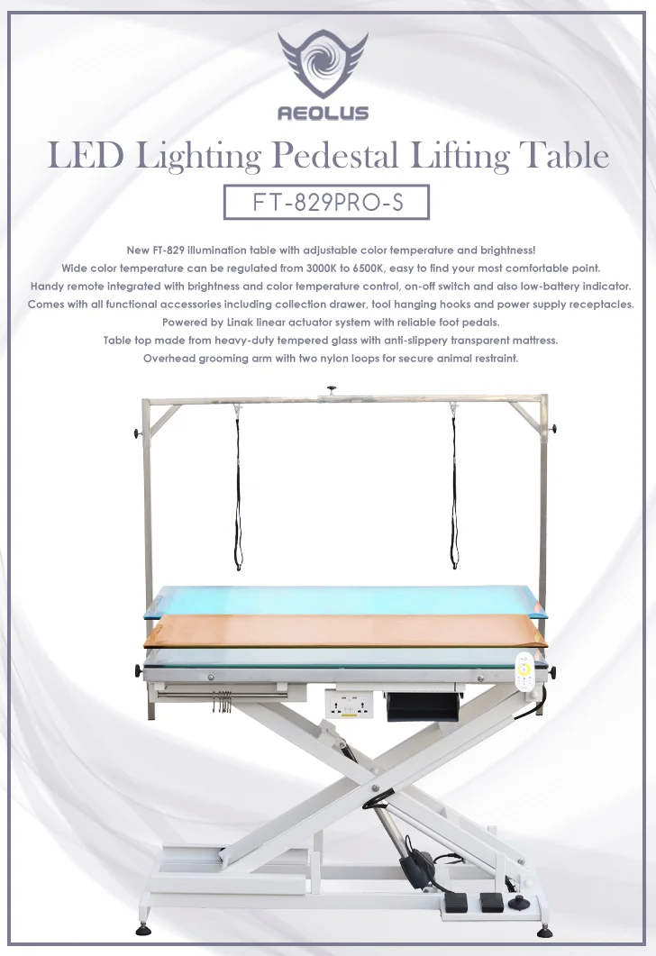 Aeolus High quality LED Lighting Electric lift pet dog beauty grooming table Illumination grooming table
