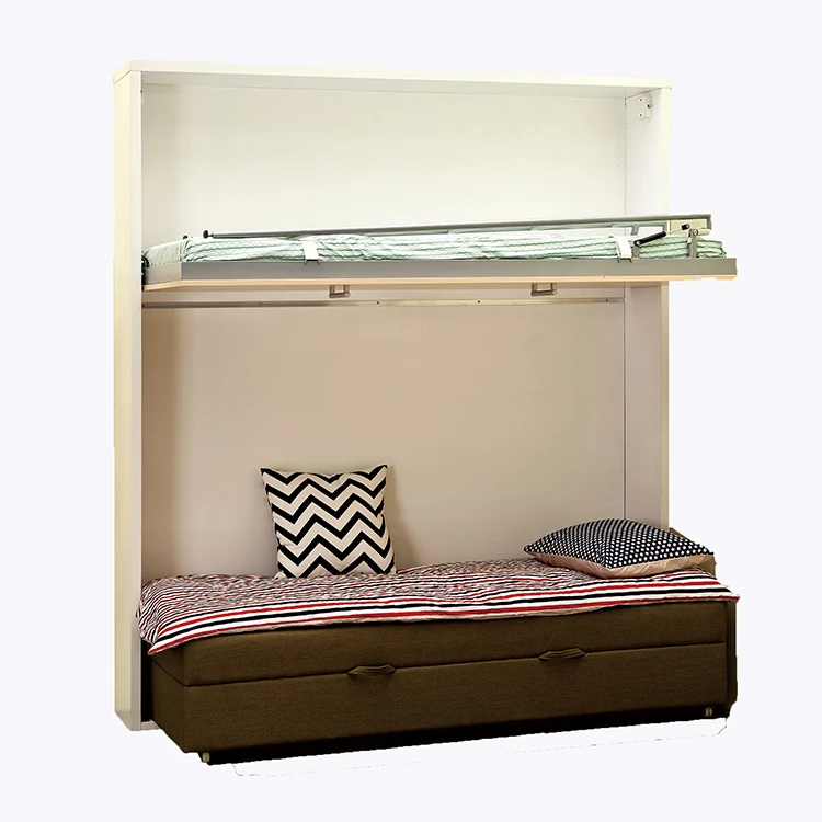 2020 Children wall mounted foldable save space smart wood beds wall bunk beds with sofa