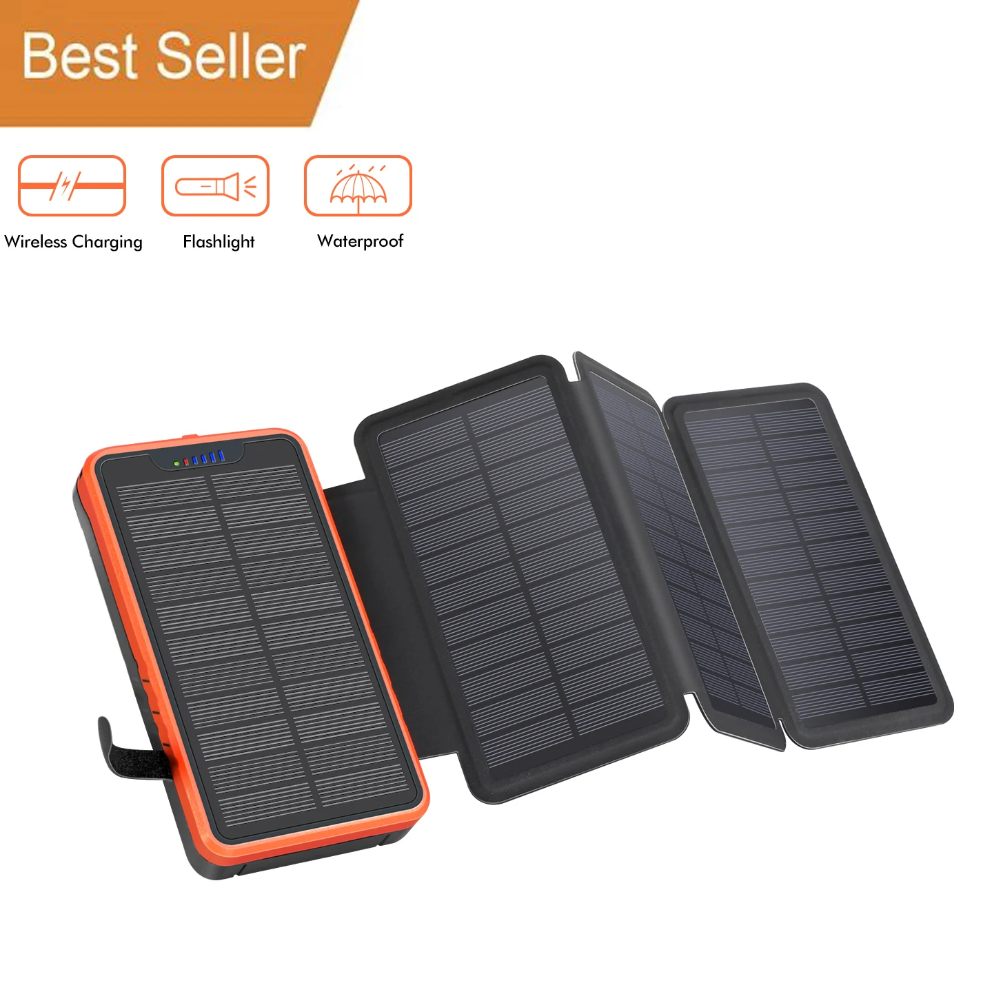 10000mAh 15000mAh Portable OEM Solar Panel System Outdoor Waterproof Wireless Foldable Solar Power Bank For Tablet Mobile Phones