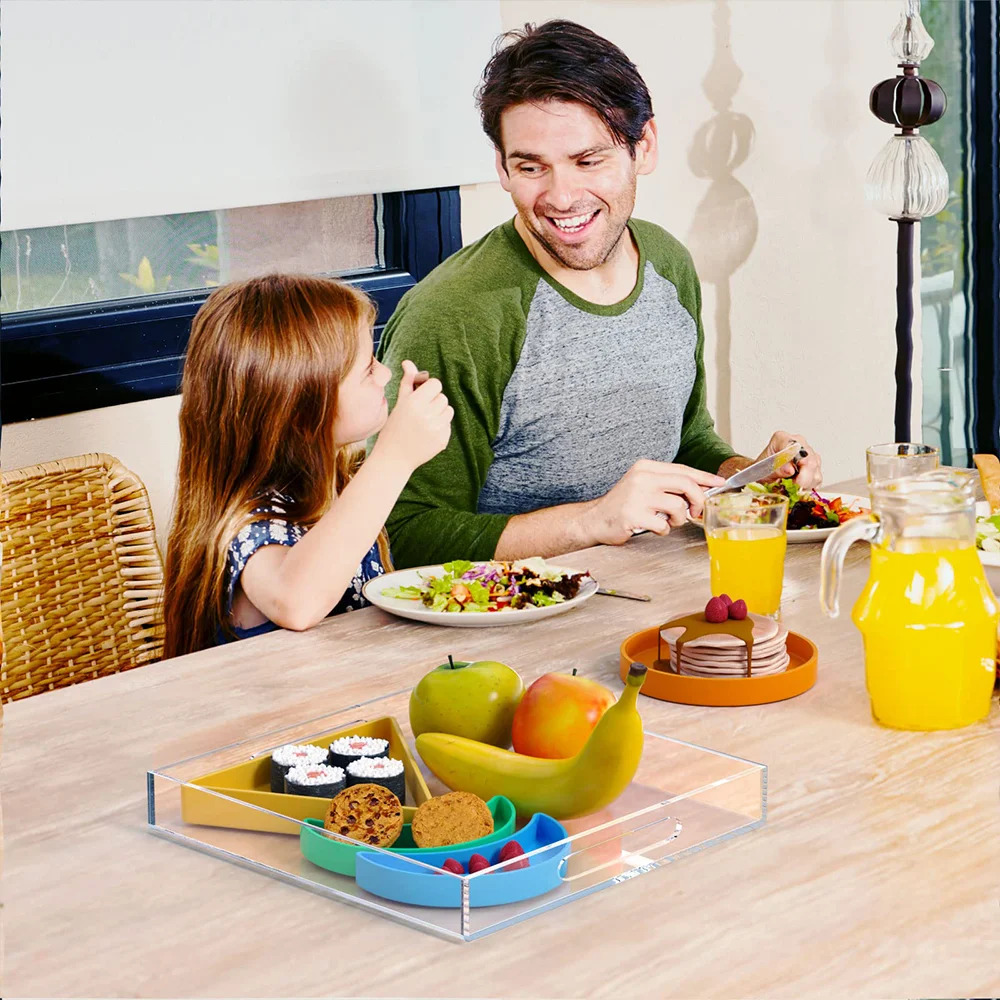 Acrylic serving tray with cover lids high clear acrylic display tray with handles Wholesale custom Transparent acrylic tray