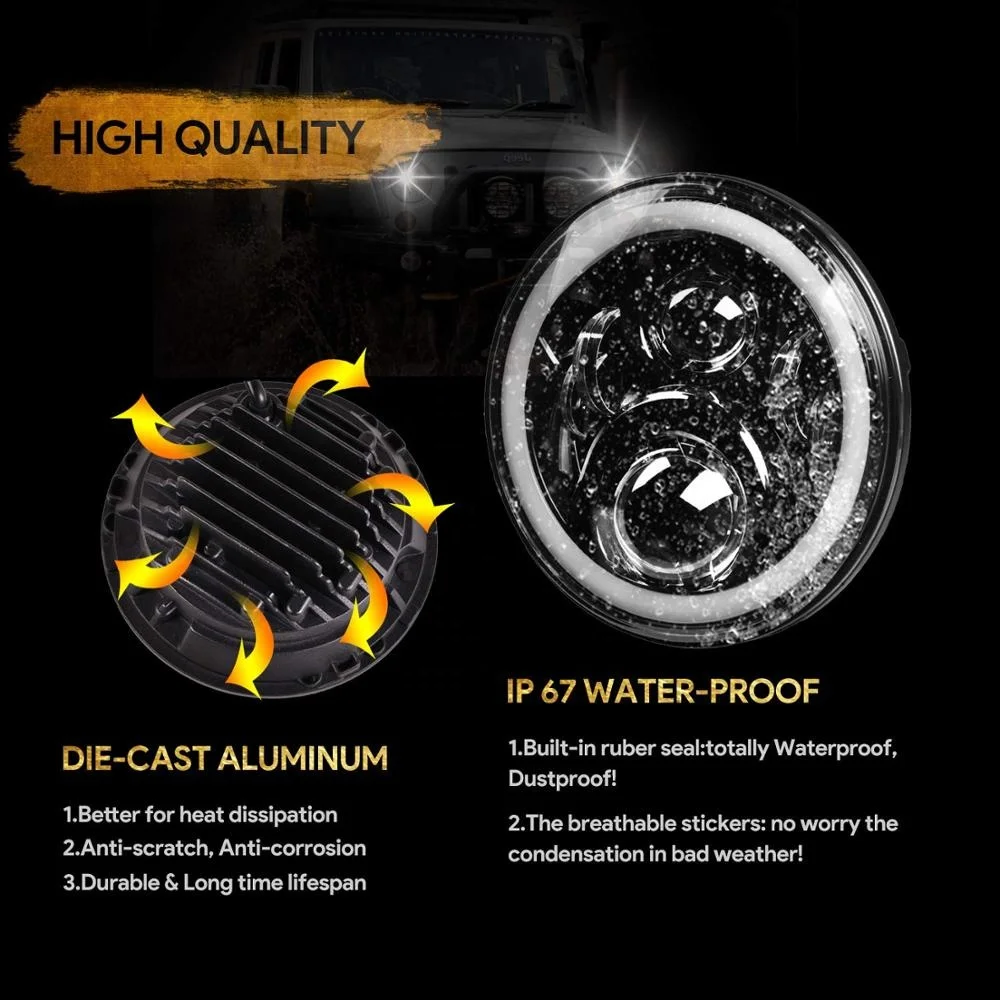 7 inch Round LED Headlight RGB Halo Angel Eyes Light With Mobile Phone APP Remote For TJ LJ JK  Hummer H1 H2 Headlamp