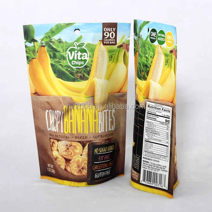 Wholesale Custom Logo Plastic Snack Apple Banana Dried Fruit Package Standing Pouch Dry Food Packaging Bag
