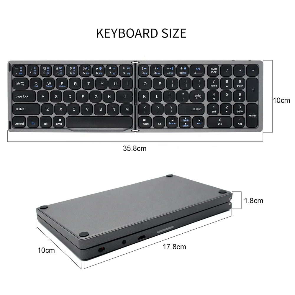 Portable Mini folding Wireless Blue tooth keyboard Ergonomic BT Keyboard with Numeric Keypad for Window Android IOS i Pad Phone