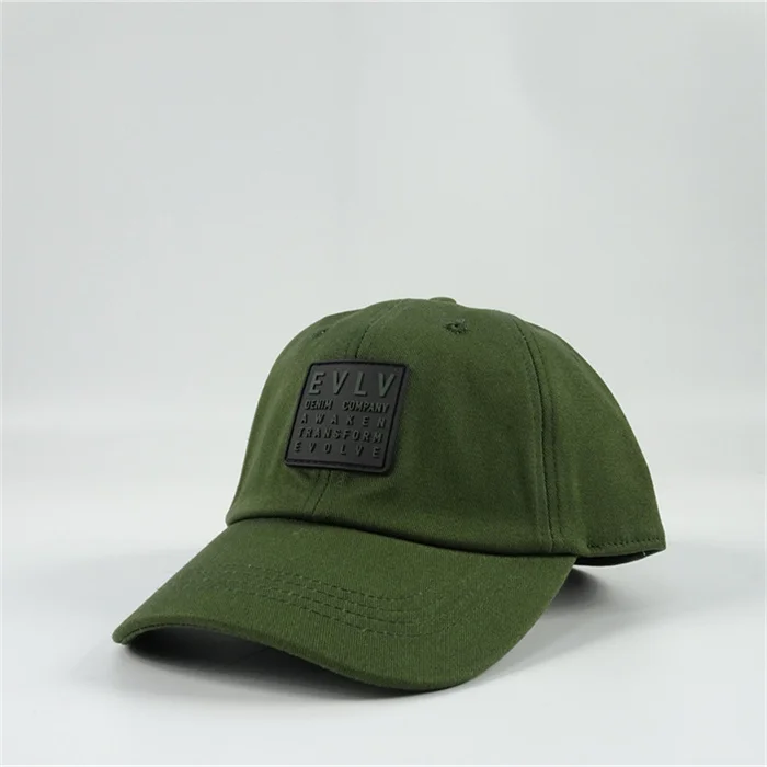 Custom Men High Quality 108*56 Cotton Twill Rubber Patch Baseball Cap Print Tapes Sports Caps in Olive